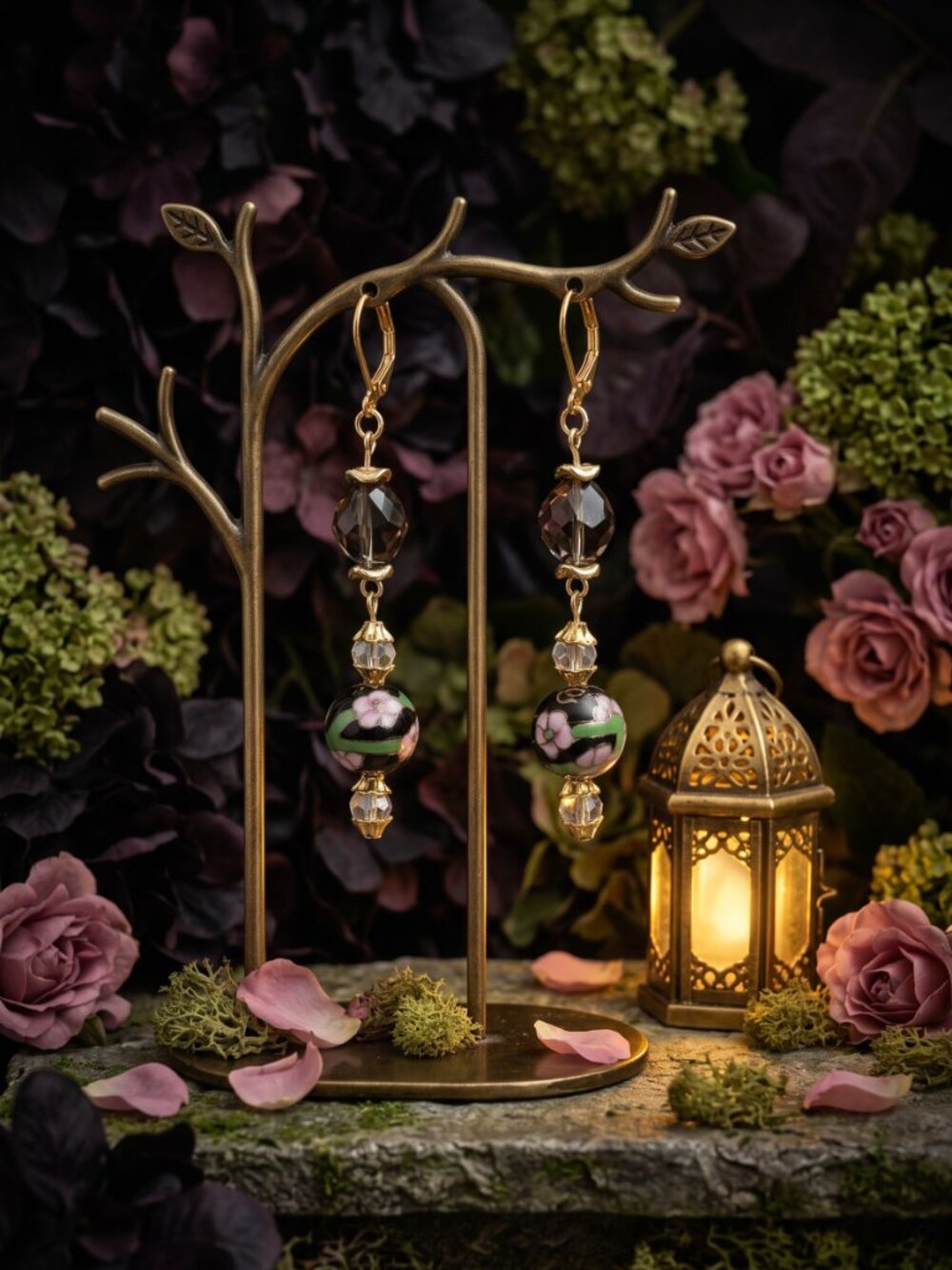 JB Originals - "Gilded Nightgarden" - Vintage Cloisonné & AB Crystal Set - Picture 6 of 10